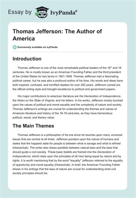 Thomas Jefferson: The Author of America - 1142 Words | Essay Example