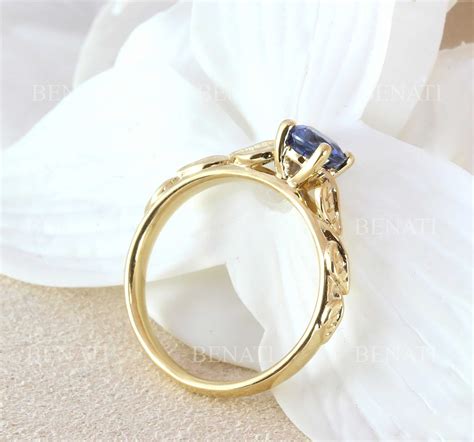 Natural Sapphire Engagement Ring, Leaves Engagement Ring | Benati