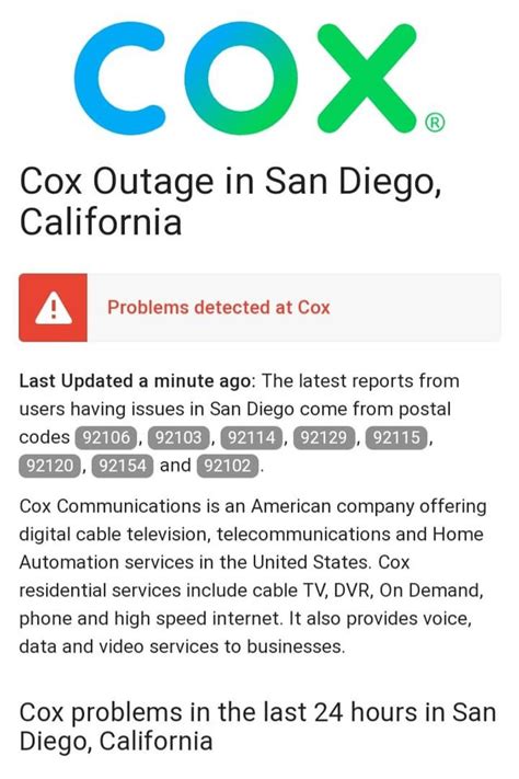 FYI, Current Cox outage for several zip codes. : r/sandiego