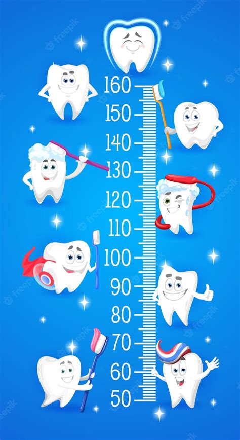 Premium Vector | Cartoon teeth with toothbrush kids height chart