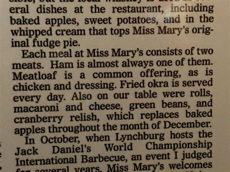 Menu at Miss Mary Bobo's Restaurant, Lynchburg