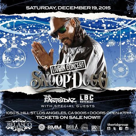 Snoop Dogg Live in Concert with Special Guests 12/19 Tickets 12/19/15