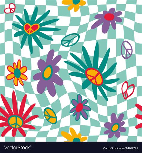 Retro flower pattern groovy checkered background Vector Image