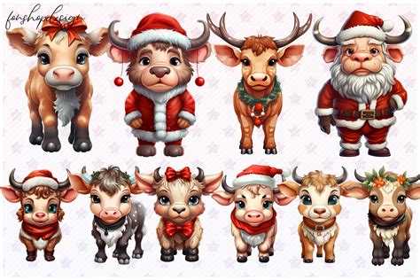 Cute Cow Bull Christmas Clipart Graphic by FonShopDesign · Creative Fabrica