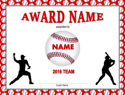 Printable Baseball Certificate Player Pack Baseball