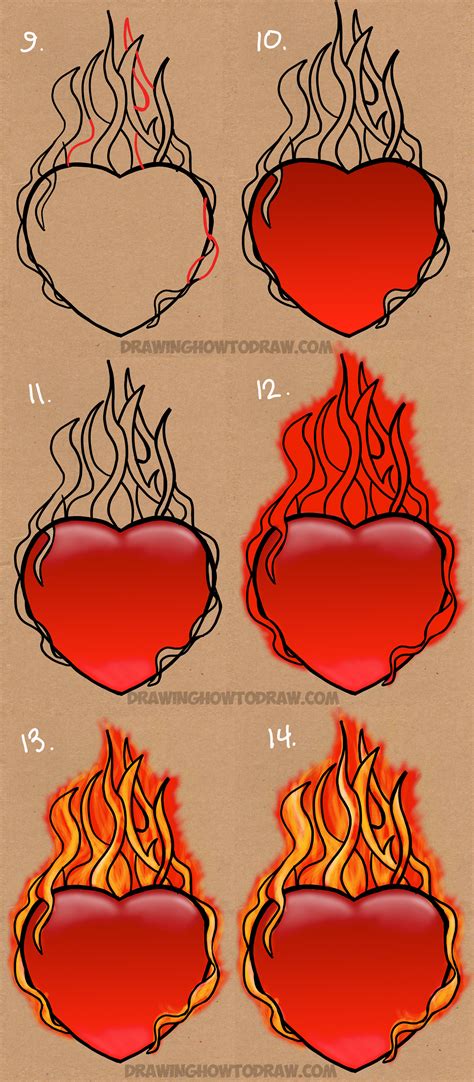 Heart With Fire Drawing