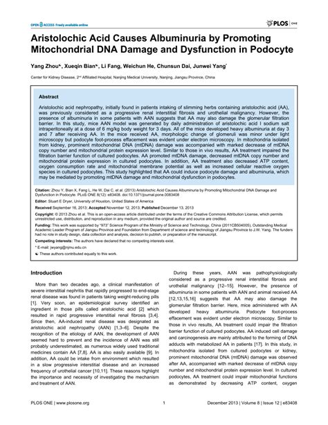 (PDF) Aristolochic Acid Causes Albuminuria by Promoting Mitochondrial DNA Damage and Dysfunction ...