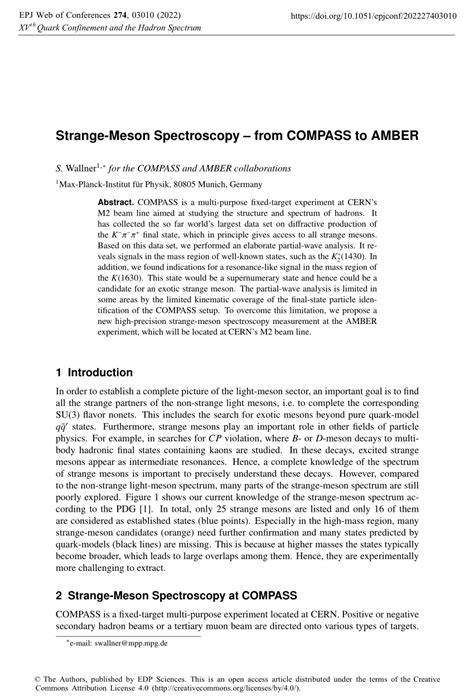 (PDF) Strange-Meson Spectroscopy – from COMPASS to AMBER