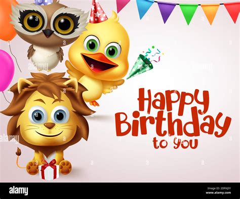 Happy birthday animal characters vector banner template. Happy birthday ...