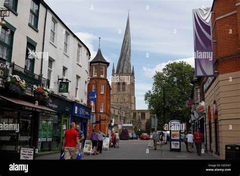 Chesterfield town centre and the crooked spire Stock Photo: 121976407 - Alamy