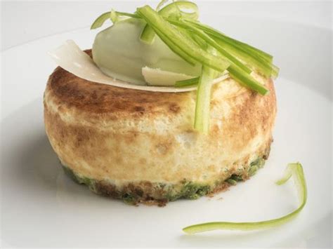 French Michelin Chef Pierre Gagnaire's recipe of Parmesan Soufflé with rocket financier and ...