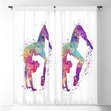 Girl Gymnastics Tumbling Watercolor Blackout Window Curtains & Drapes ...