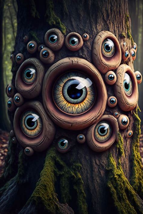 Tree with Eyes in Forest Surreal Art - Luke Dwyer - Paintings & Prints ...