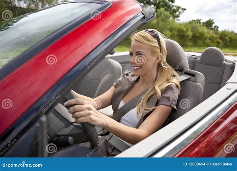 Beautiful Young Woman Driving Convertible Car Stock Images - Image ...