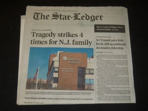 2020 MARCH 20 THE STAR-LEDGER NEWSPAPER - TRAGEDY STRIKES 4 TIMES FOR ...