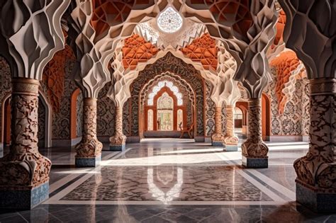 Premium AI Image | Inside interior of The mosque is an excellent example of traditional arch ...