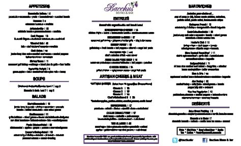 Bacchus Bistro & Bar Menu, Menu for Bacchus Bistro & Bar, Siegen/Highland, Baton Rouge ...