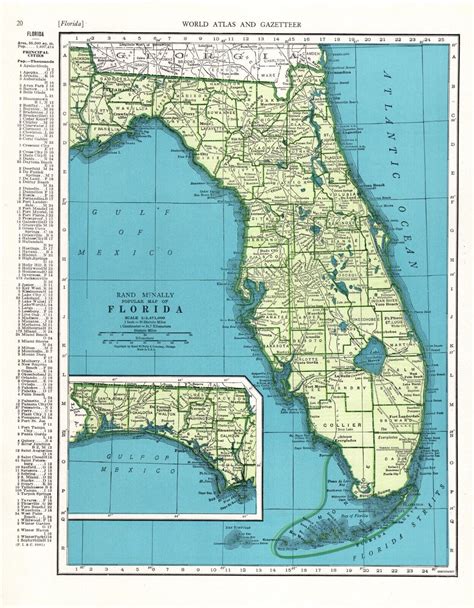 1947 Vintage FLORIDA State Map Atlas Map of Florida Gallery Wall Art 310 Vintage Wall Art ...