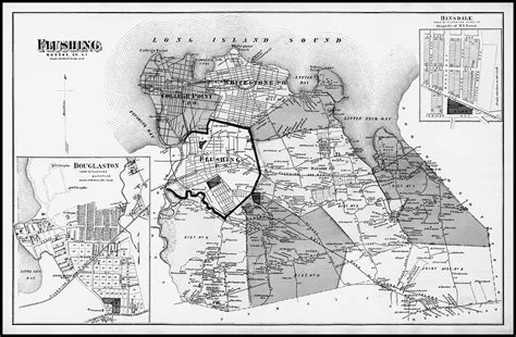 Flushing Borough of Queens New York Vintage Map 1873 Black and White Photograph by Carol Japp ...