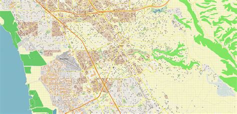 Hayward California US Map Vector Extra High Detailed Street Map ...