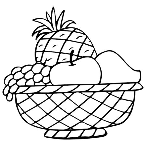 Premium Vector | Fruit Basket Coloring Page For Kids, Vector illustration EPS, And Image