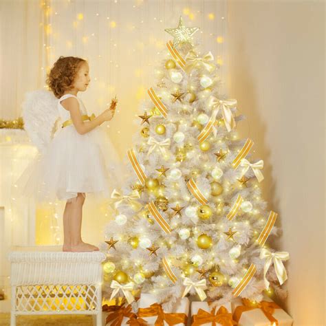 Christmas Tree With Warm White LED Lights Metal Stand 4/5/6/7ft Xmas Decoration | eBay