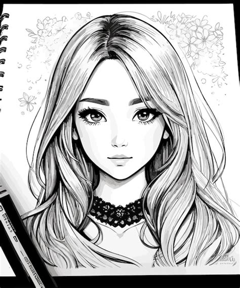 A digital sketch vector art illustration design of a cute girl drawing | Premium AI-generated vector