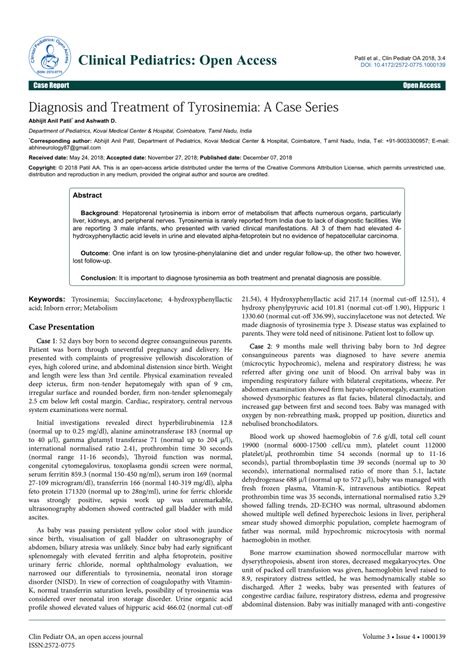 (PDF) Diagnosis and Treatment of Tyrosinemia: A Case Series