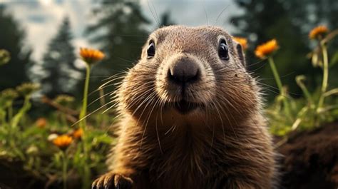 Premium AI Image | Closeup photo of a Woodchuck Groundhog looking in their habitat