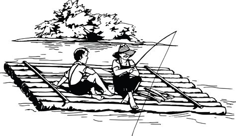 Truly Free Clipart Of black and white kids fishing on a log raft ...