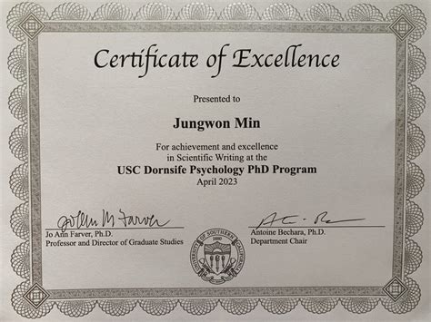 Jungwon Min awarded USC Psychology Department Excellence in Scientific Writing Award - Emotion ...