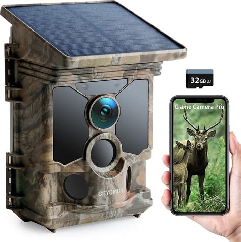 Solar Trail Cameras 4K 40MP, CEYOMUR WiFi Bluetooth Trail Camera with 120° Detection Angle Night ...