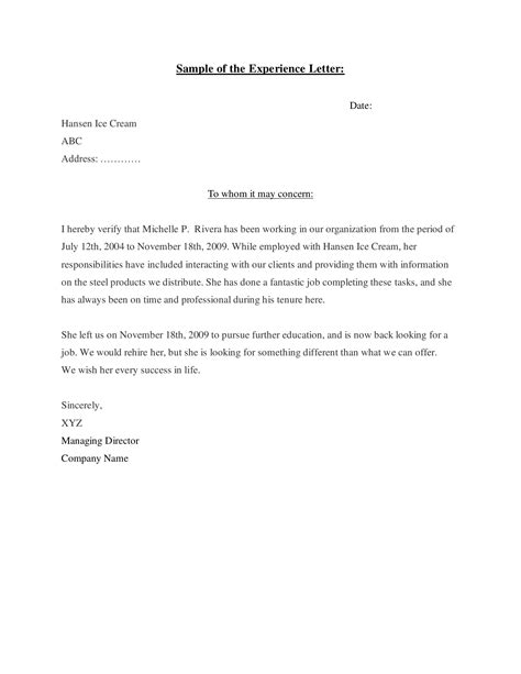 Employee Experience Letter Sample | Master of Template Document