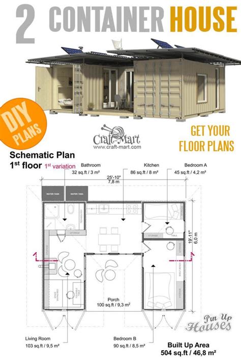 Two 20ft Shipping Containers House Floor Plans with 2 Bedrooms ...