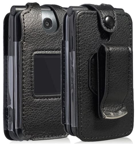 Case for Go Flip Phone, Nakedcellphone [Black Vegan Leather] Form-Fit ...