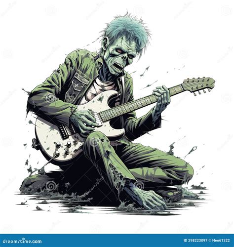 Funny Zombie Playing Guitar Heavy Metal Rockband Generative AI Stock Illustration - Illustration ...