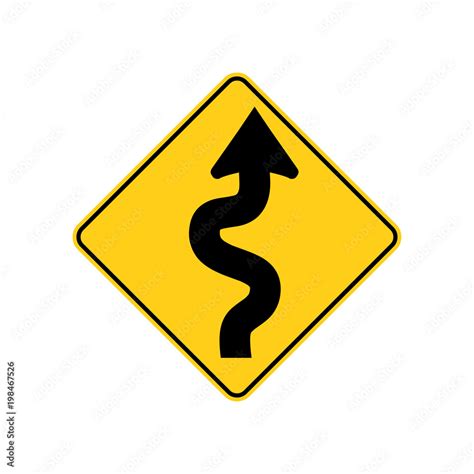 USA traffic road sign. winding road ahead,begins with a curve to the right. vector illustration ...