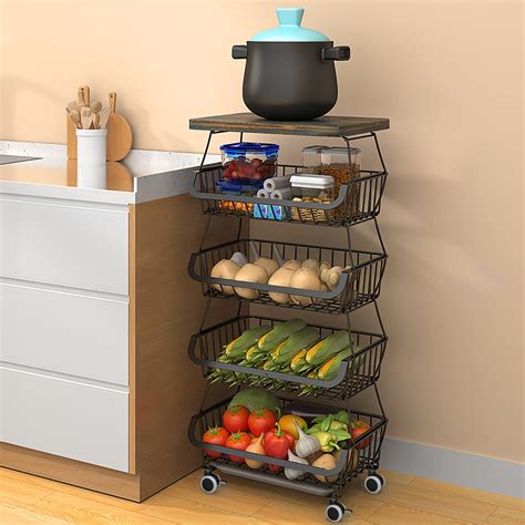 Buy Metal Wire Baskets with Wood op 5 Tier Stackable Storage Baskets ...