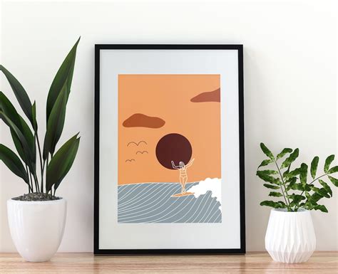 Surf Line Drawing, Modern Line Drawing, Surf Decor, Surf Poster, Girl ...