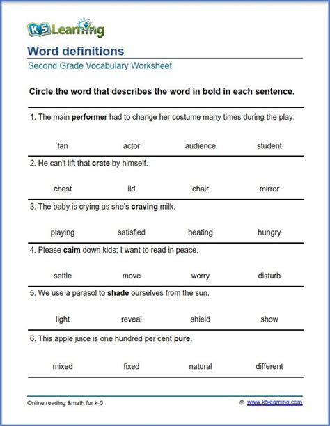 Grade 2 Vocabulary Worksheet | Vocabulary worksheets, 2nd grade worksheets, Spelling worksheets