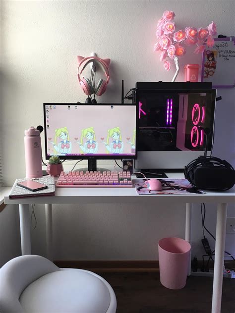 Aesthetic Baby Pink Gaming Setup | Game room design, Room setup, Gamer room decor