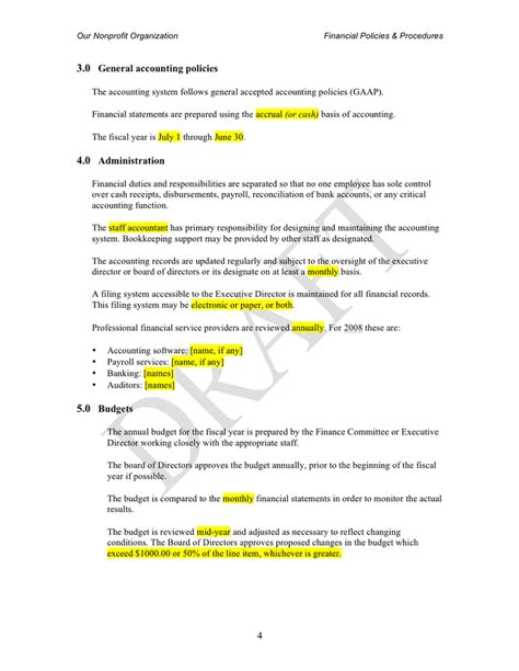 Nonprofit financial policies & procedures template in Word and Pdf ...