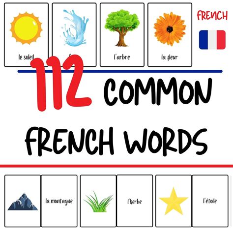 French Flashcards 112 Common French Words French for Beginners Flashcards for Kids Fun French ...