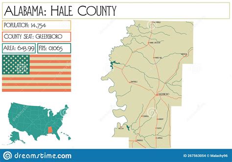 Map of Hale County in Alabama, USA. Stock Vector - Illustration of ...