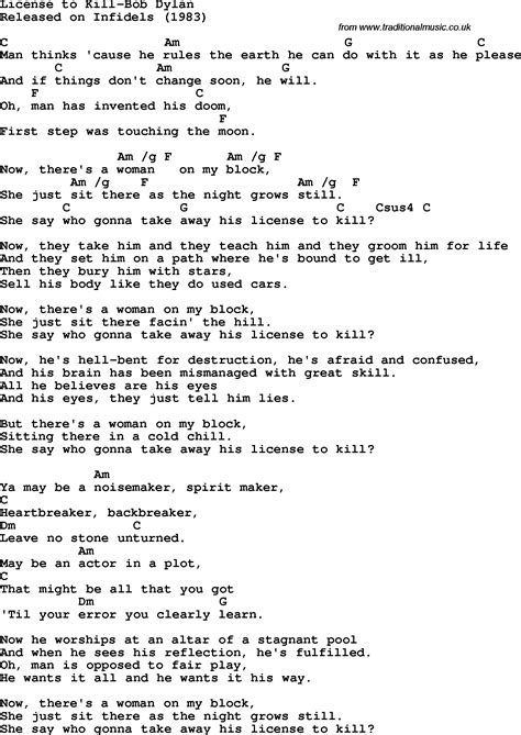 Protest song: License To Kill-Bob Dylan lyrics and chords"