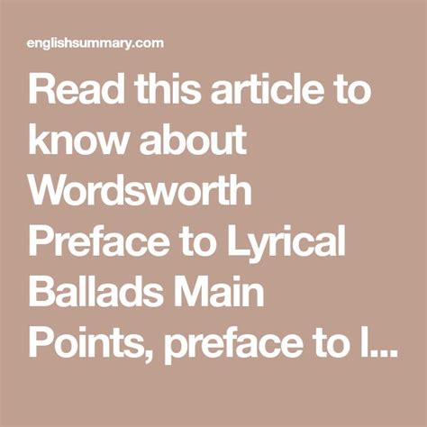 Preface to Lyrical Ballads Analysis | William Wordsworth | English Summary | Lyrics, Ballad ...