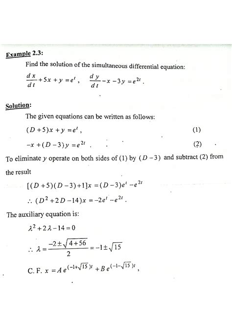 SOLUTION: Ordinary differential equations examples on simultaneous linear differential equations ...