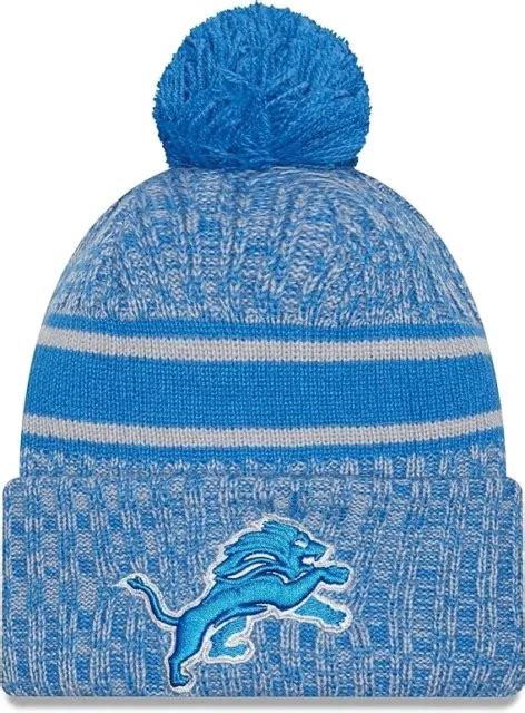 MEN'S NEW ERA Blue Detroit Lions 2023 Sideline Cuffed Knit Hat With Pom ...