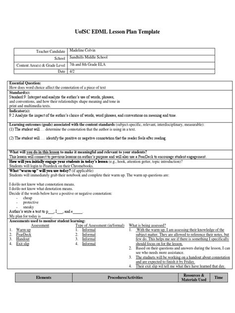 Connotation Denotation Lesson Plan | PDF | Educational Assessment ...