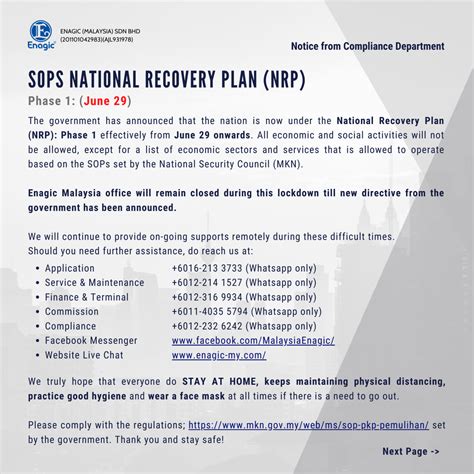 SOPs National Recovery Plan (NRP) Phase 1: (June 29) - Enagic (Malaysia) Sdn Bhd